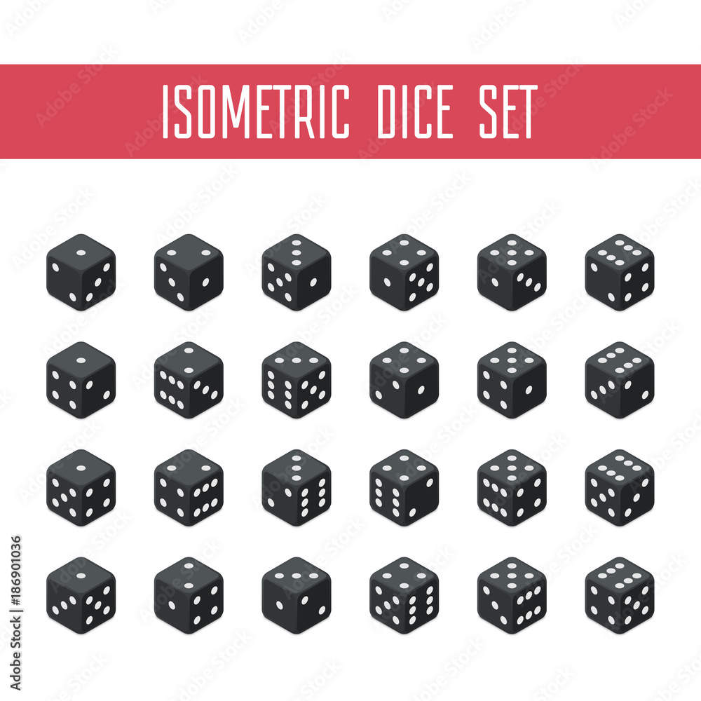 Set of black isometric dice. Set of black isometric dice.