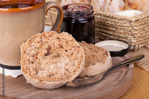 Cinnamon English Muffin Sliced in Half photo