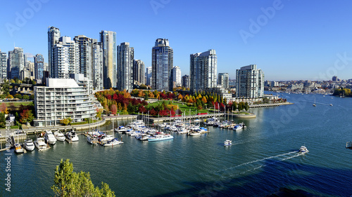 Autumn landscape of false creek in Vancouver downtown, BC, Canada photo