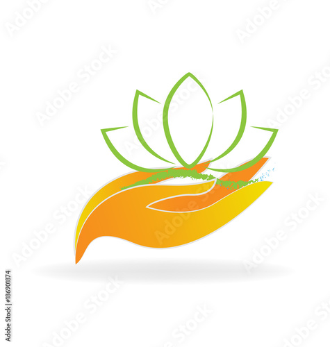 Caring hands with nature leafs icon