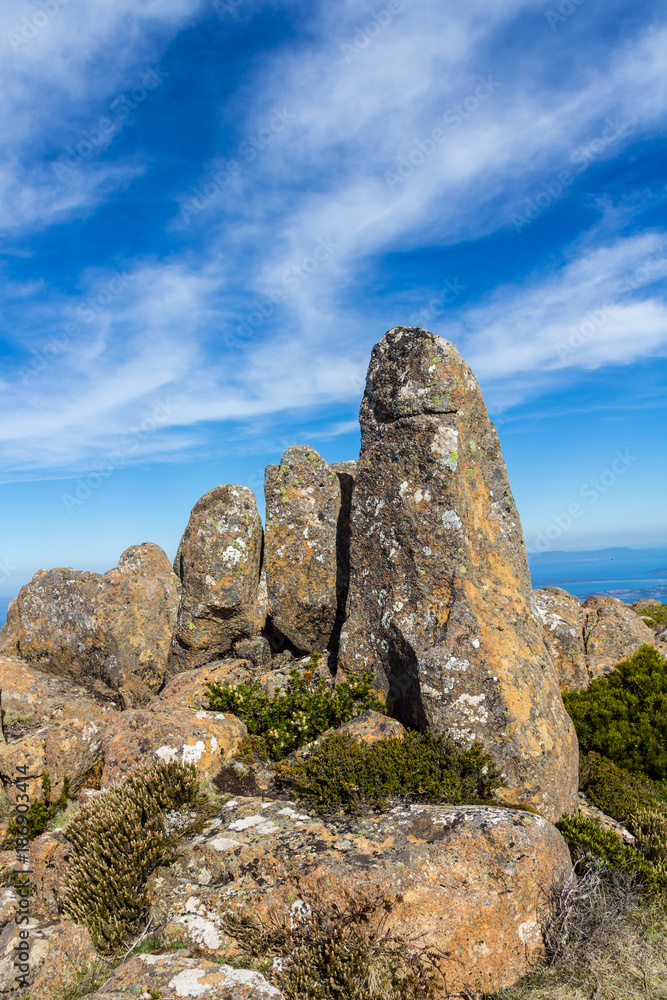 Stunning summit of Mount Wellington with dolerite boulders