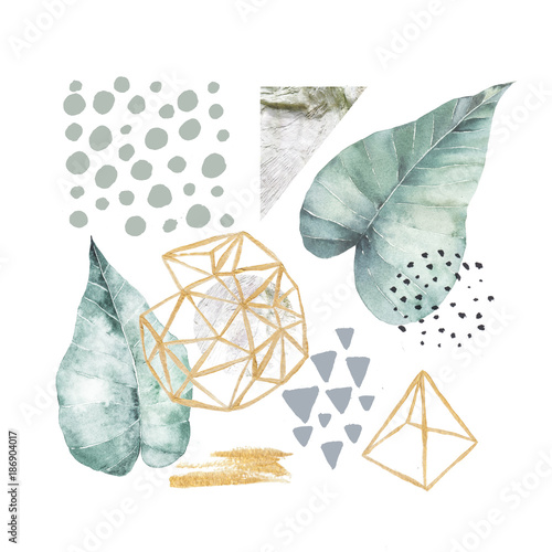Hand drawn illustration with watercolor and marble elements Fototapet