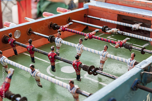 Ancient and vintage Bolivian old wood classic aged Foosball soccer table