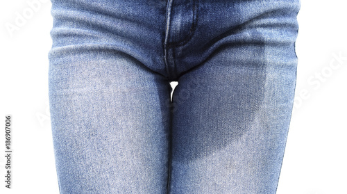 Isolated Blue Pants With Urine Stain.