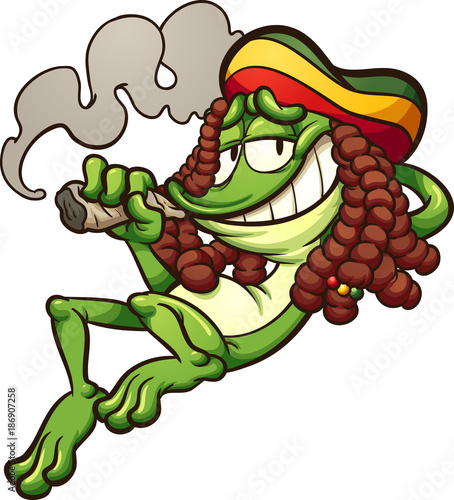 Frog with rasta hair, smoking a joint . Vector clip art illustration with simple gradients. All in a single layer.  