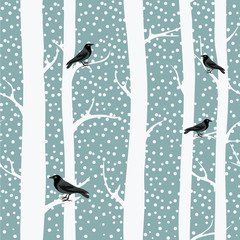 Stickers Berken patronen Zwarte kraaien in winterse bomen  © Lucie