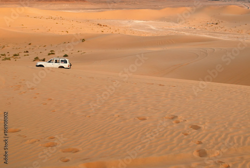 Desert Safari. Off-road vehicles in the Sahara Desert  Libya. View from inside of the car.