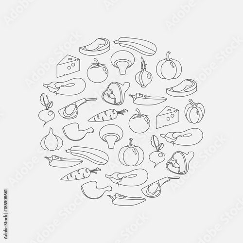 Vector illustration of different food icons