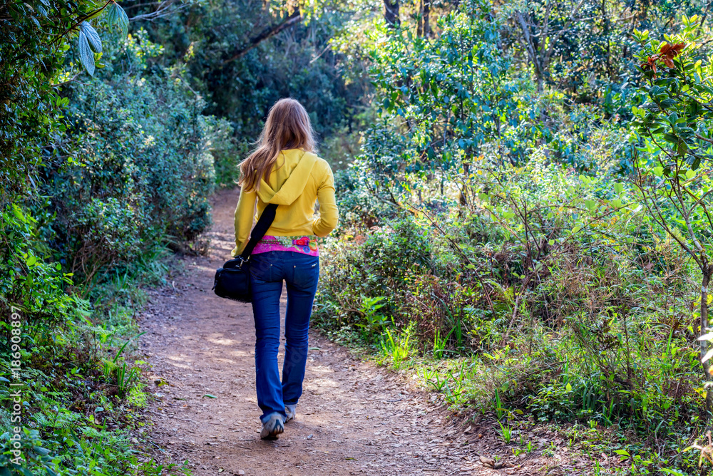Woman walks in Horton Plains Woman walks in Horton Plains