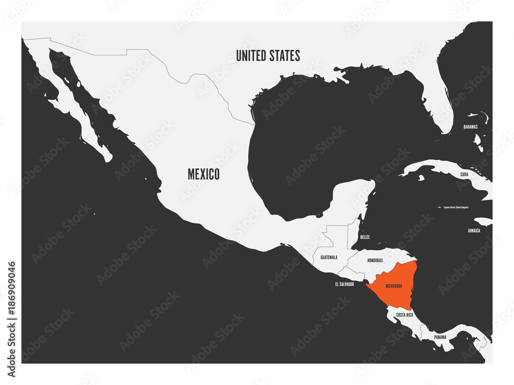 Nicaragua orange marked in political map of Central America. Simple