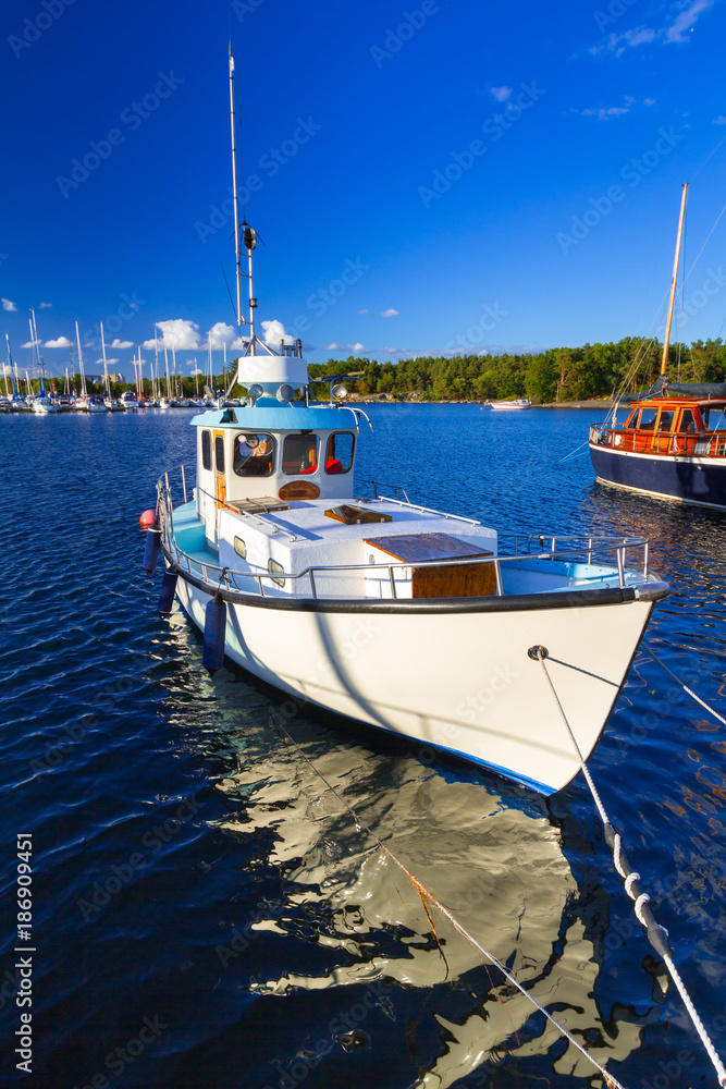 Baltic sea marina with yachts in the summer, Sweden
