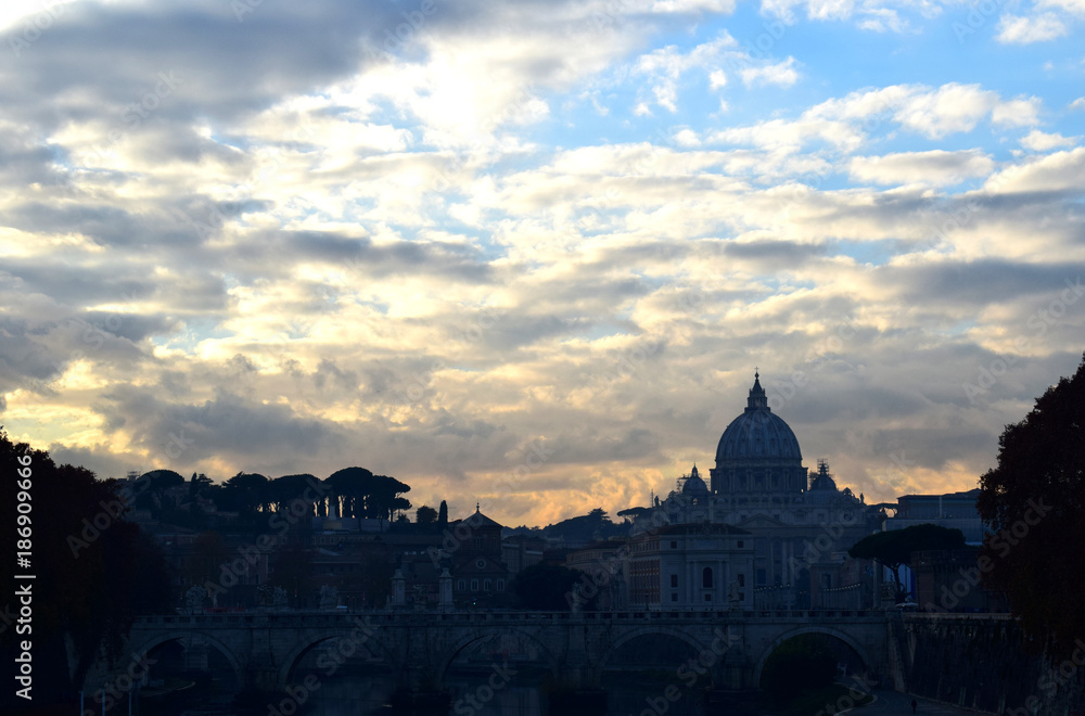 Rome silhouette at sunset