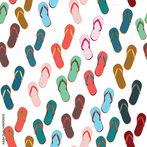 Colorful flip-flops seamless pattern. Vector illustration on white background