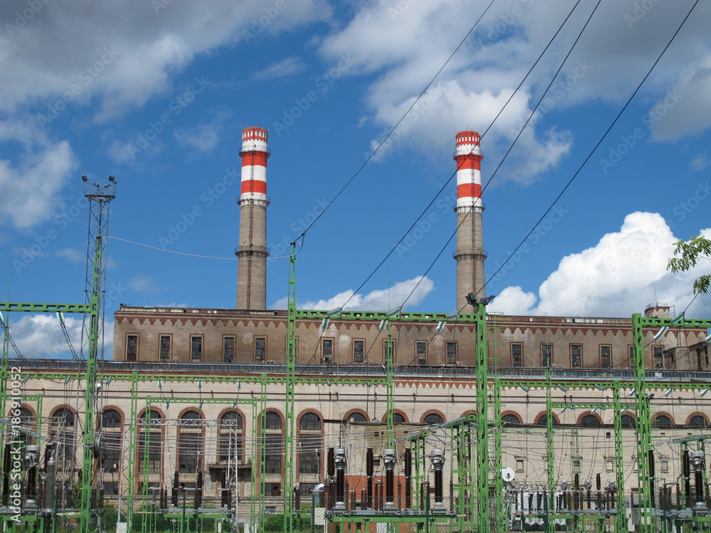 Electrical Substation Plant with Clouds Sky Riga Latvia 2014