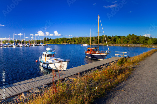 Baltic sea marina with yachts in the summer, Sweden