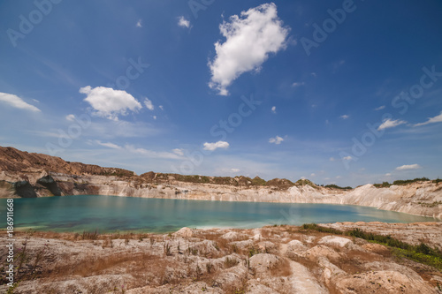 chalk quarry with blue water