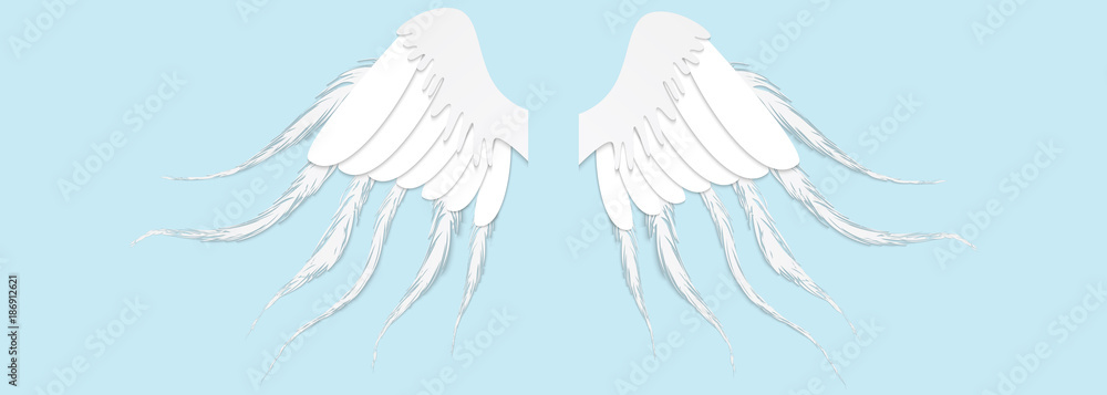 Fototapeta premium Wings. Vector illustration on blue background. Origami style