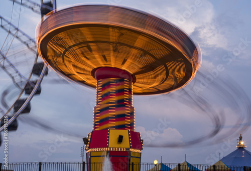 Navy Pier rides illuminated at sunset, Chicago, IL, USA on the 4th August, 2017