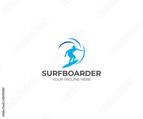 Surfer Logo Template. Surfboarder Vector Design. Surfing Illustration