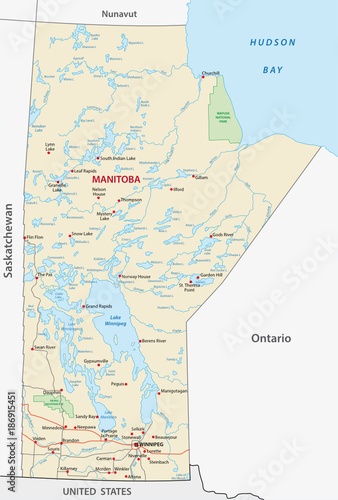 Province manitoba vector road and travel map photo