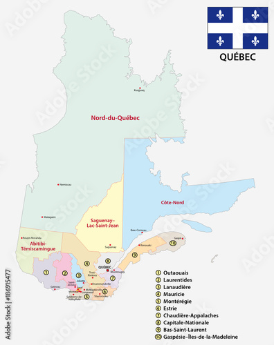 Province quebec administrative and political vector map