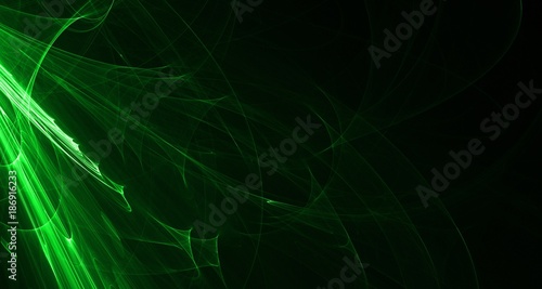 Abstract green light and laser beams, fractals  and glowing shapes  multicolored art background texture for imagination, creativity and design. Creative ideas for print, web, poster, postcard