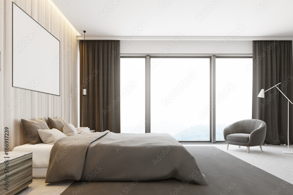 Fototapeta premium Wooden bedroom interior, poster side