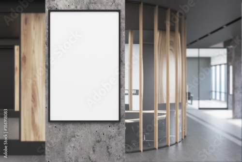 Round wooden meeting room, poster, concrete