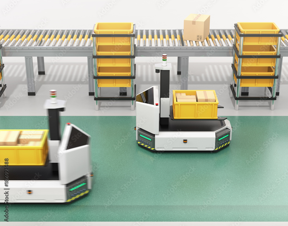 Self driving AGV (Automatic guided vehicle) with forklift carrying