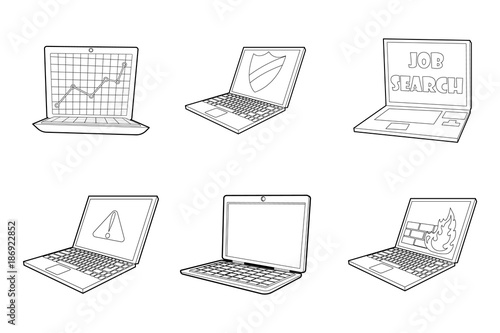 Laptop icon set, outline style