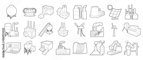 Factory icon set, outline style