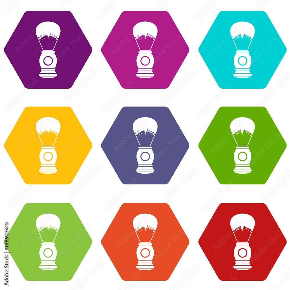 Shaving brush icon set color hexahedron Shaving brush icon set color hexahedron