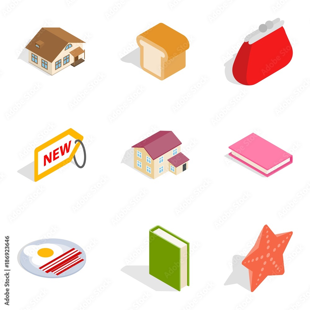 Lovely house icons set, isometric style Lovely house icons set, isometric style