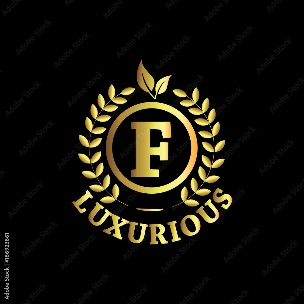 F Luxurious Logo Gold Vector Template Design