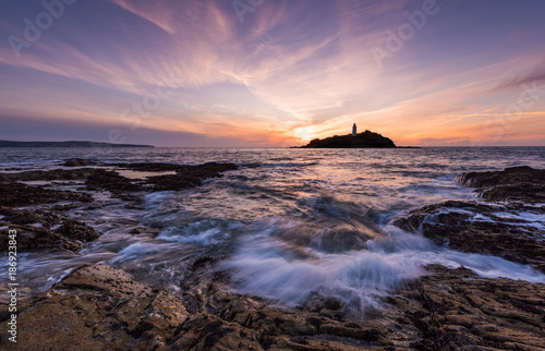 Godrevy lighthouse at sunset