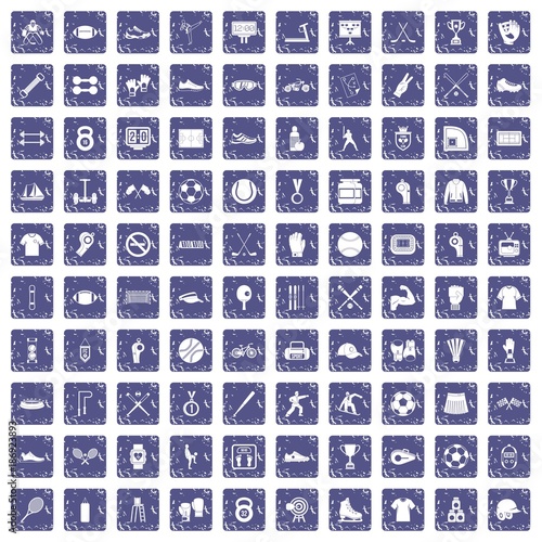 100 athlete icons set grunge sapphire