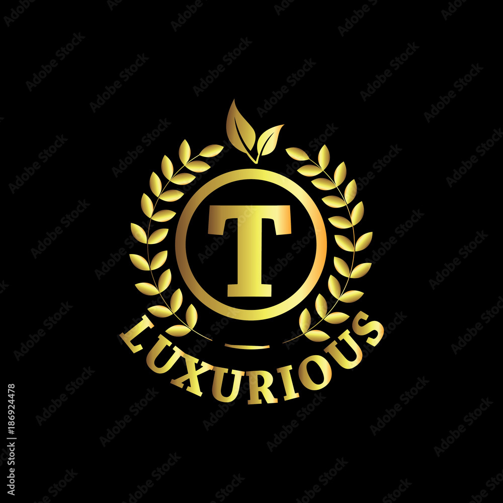 Naklejka premium T Luxurious Logo Gold Vector Template Design