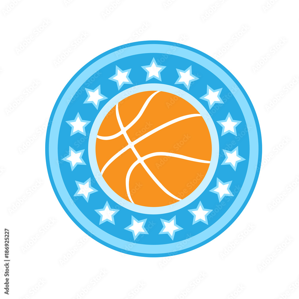 Basketball emblem with ball in starry frame