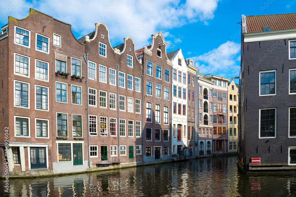 Traditional dutch medieval buildings in Amsterdam