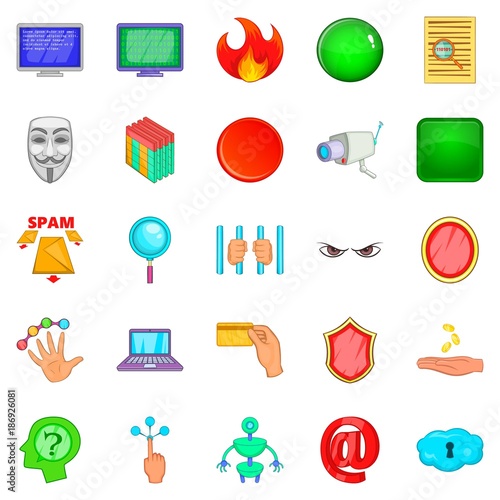 Cyber spying icons set, cartoon style