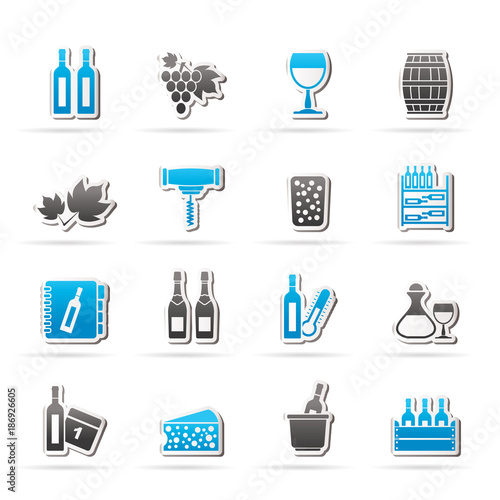 Wine industry objects icons -vector icon set