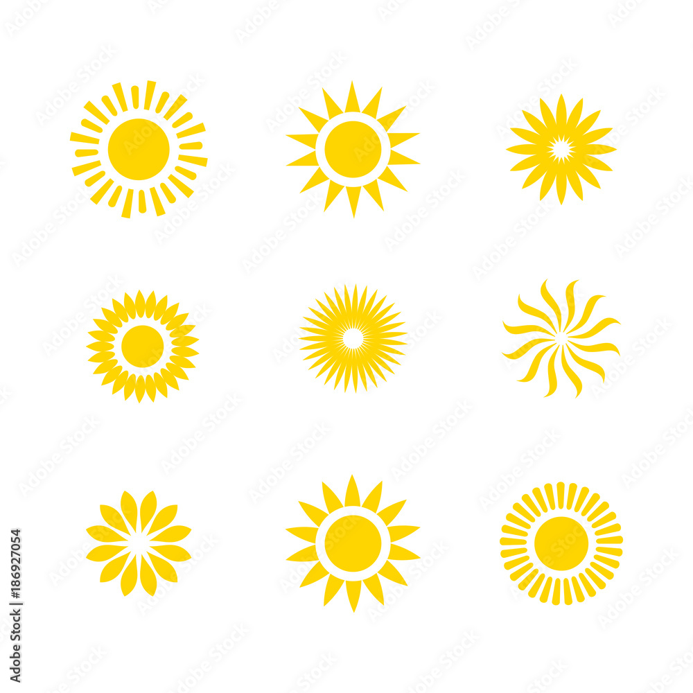 Basic or Normal Sun Icon Set w shining rays of sun Basic or Normal Sun Icon Set w shining rays of sun