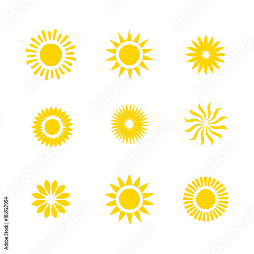 Basic or Normal Sun Icon Set w shining rays of sun