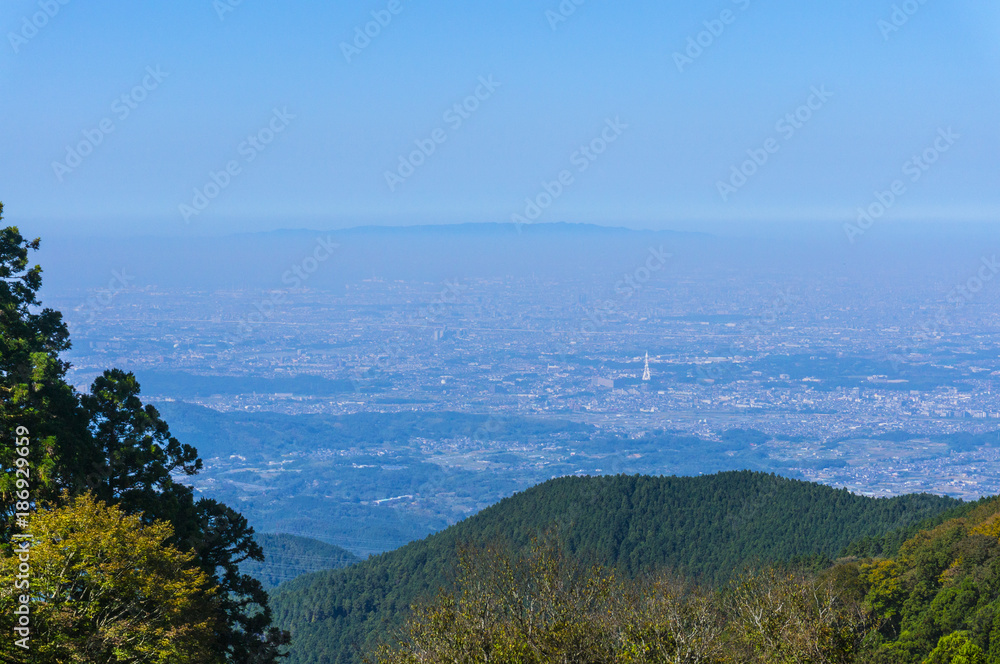 金剛山山頂から大阪府下と六甲山眺望