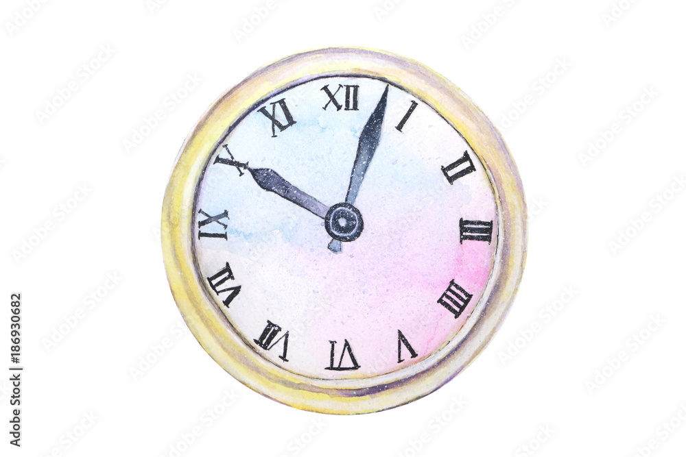 watercolor old clock abstract isolated on white background watercolor old clock abstract isolated on white background