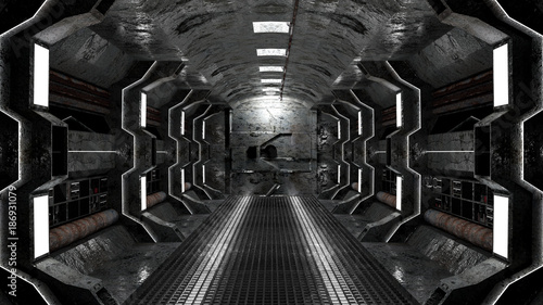 Fototapeta Naklejka Na Ścianę i Meble -  realistic old spaceship sci-fi corridor
