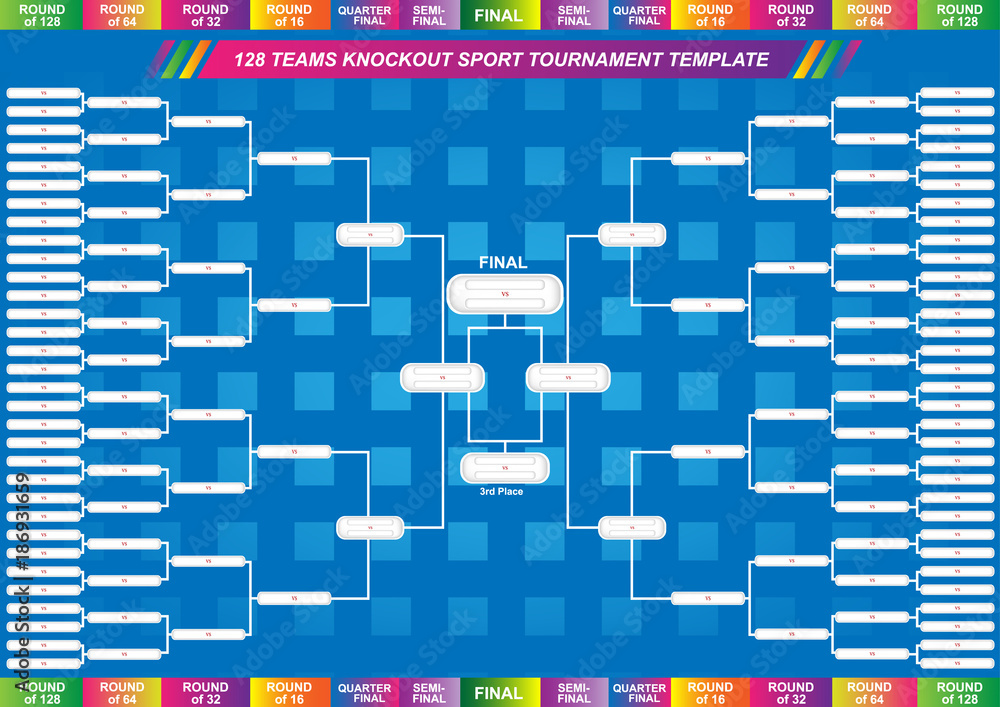 Sport fixture and result template for final round 128 teams knockout  competition. Vector EPS10 Stock Vector