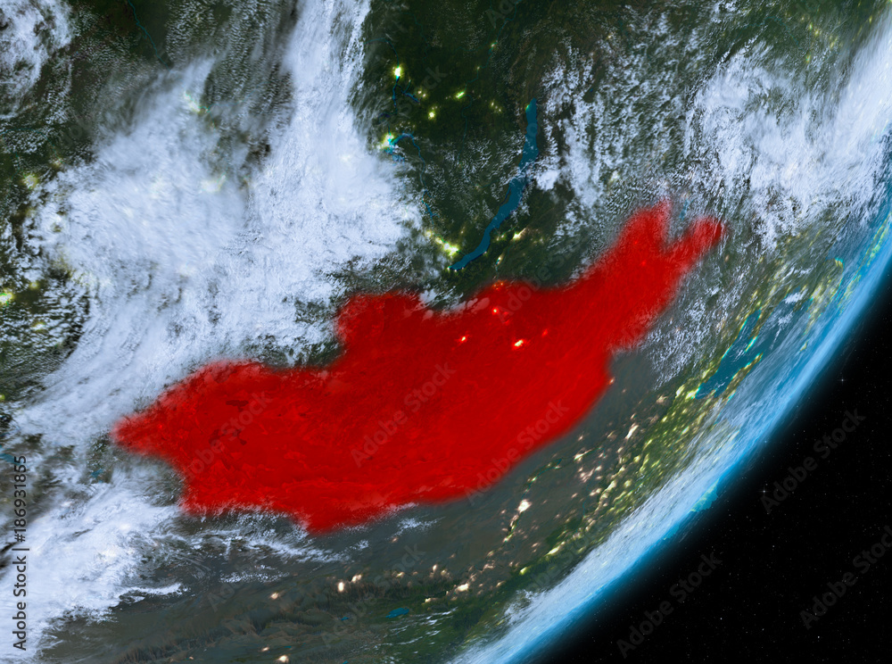 Orbit view of Mongolia at night