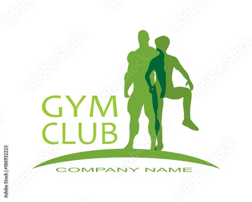 Bodybuilder and fitness girl silhouettes. Sport equipment or gym club emblem