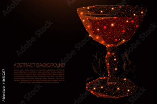 cocktail composed of polygon. Low poly vector illustration of a starry sky or Comos. The digital flyer consists of lines, dots and shapes. Wireframe technology light connection structure